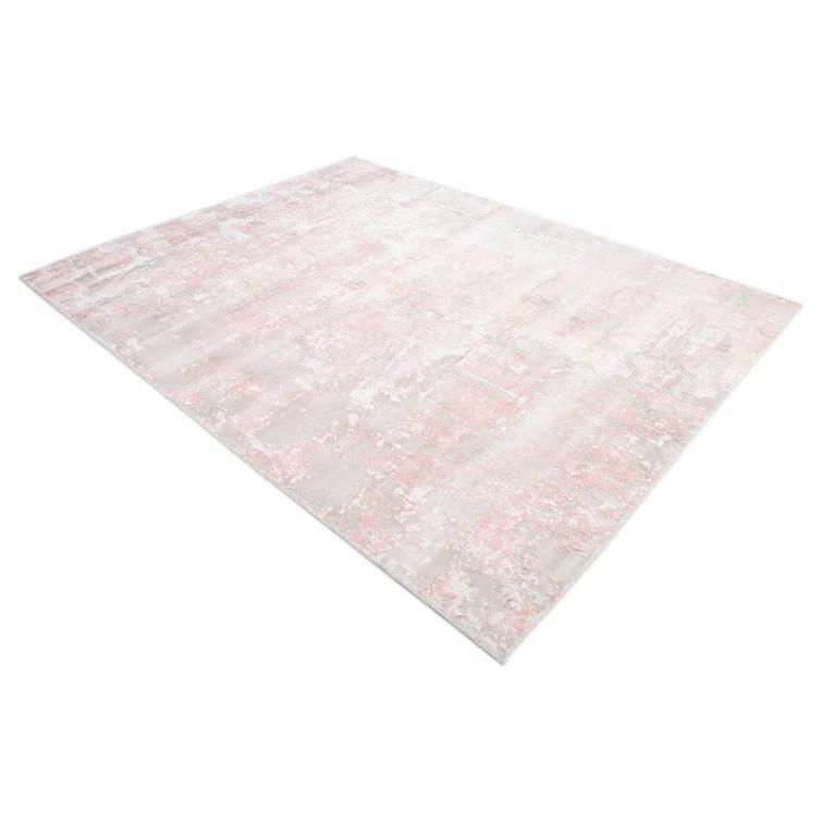 Blush Hand Knotted Tencel Geometric Area Rug in Petal