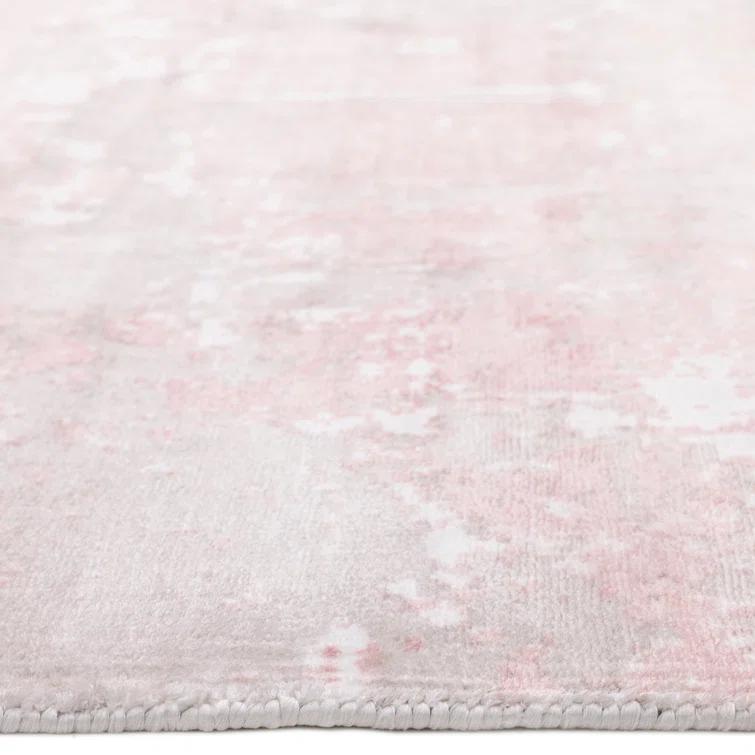 Blush Hand Knotted Tencel Geometric Area Rug in Petal