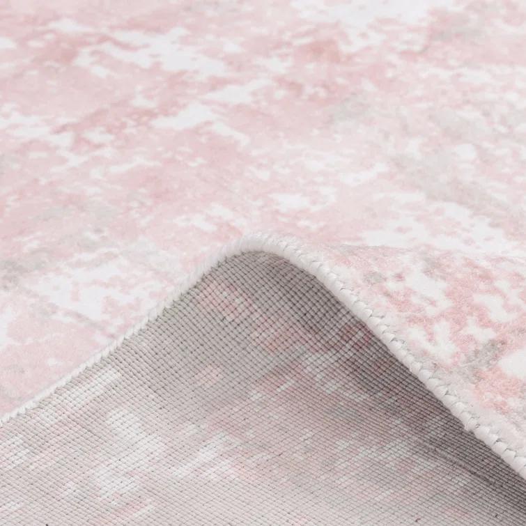 Blush Hand Knotted Tencel Geometric Area Rug in Petal