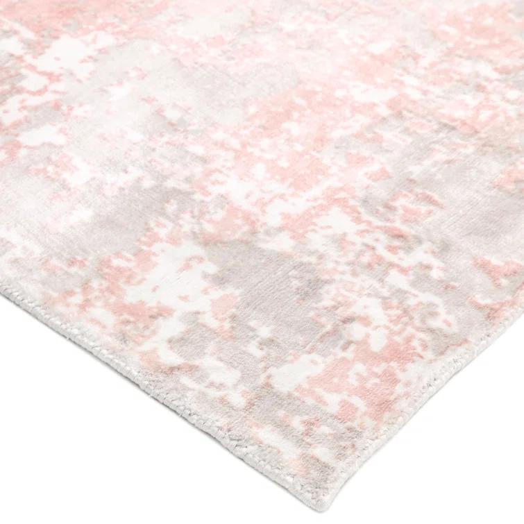 Blush Hand Knotted Tencel Geometric Area Rug in Petal