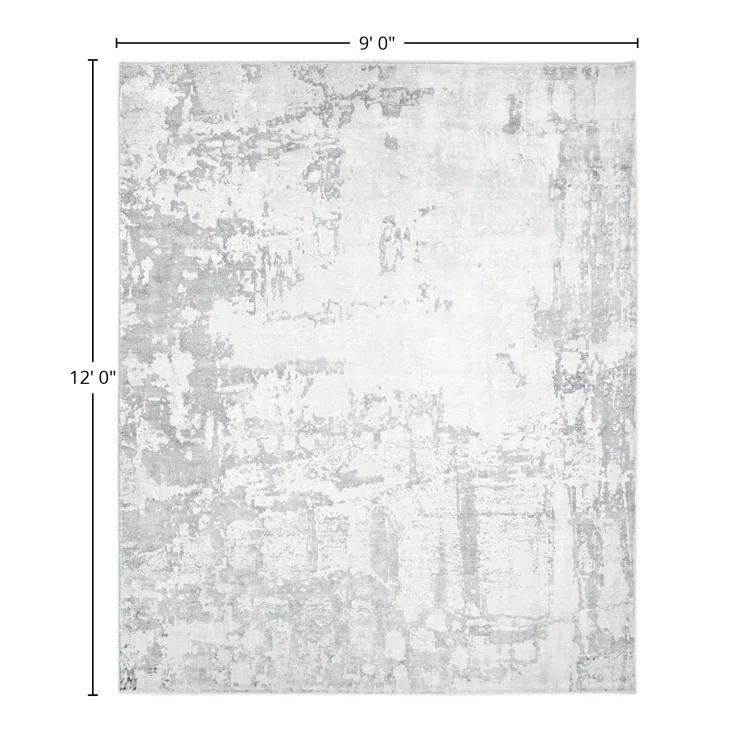 Luxe Abstract Handcrafted Viscose Gray Area Rug, 9' x 12'