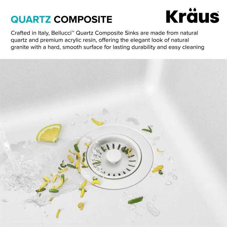 KRAUS Bellucci 33” Workstation Drop In Retrofit Farmhouse Single Bowl Granite Kitchen Sink With Accessories