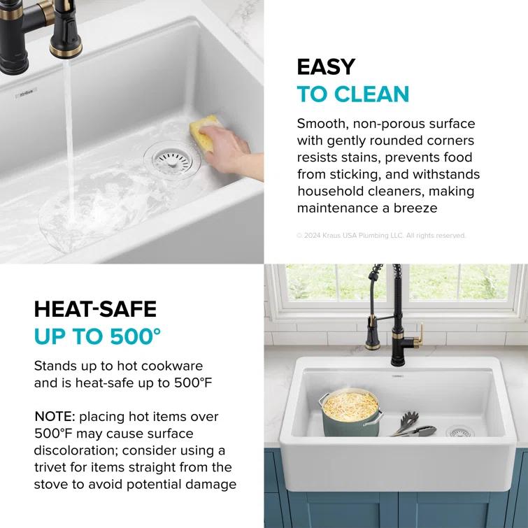 KRAUS Bellucci 33” Workstation Drop In Retrofit Farmhouse Single Bowl Granite Kitchen Sink With Accessories