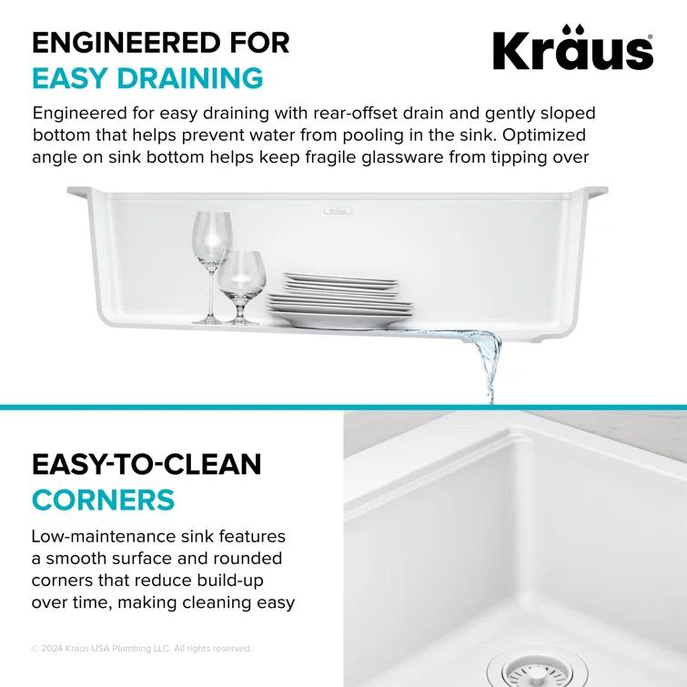 KRAUS Bellucci 33” Workstation Drop In Retrofit Farmhouse Single Bowl Granite Kitchen Sink With Accessories