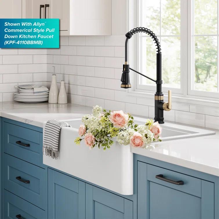 KRAUS Bellucci 33” Workstation Drop In Retrofit Farmhouse Single Bowl Granite Kitchen Sink With Accessories