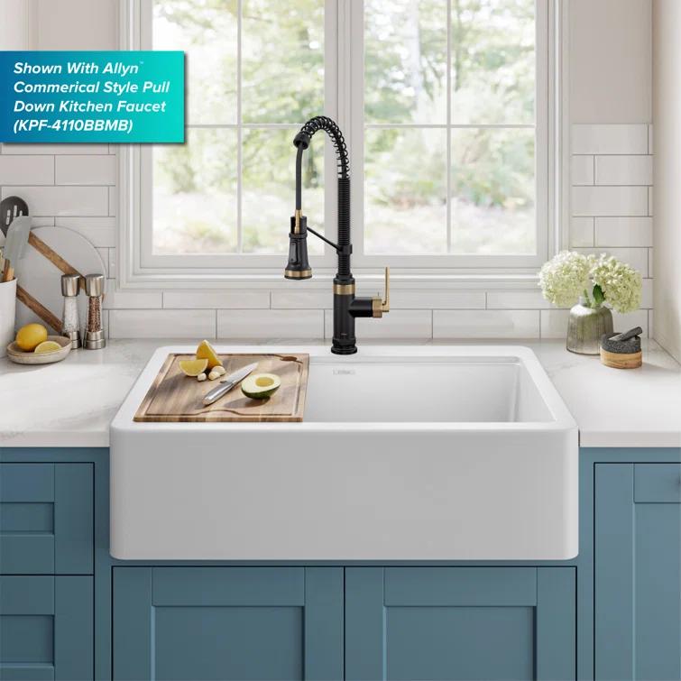 KRAUS Bellucci 33” Workstation Drop In Retrofit Farmhouse Single Bowl Granite Kitchen Sink With Accessories