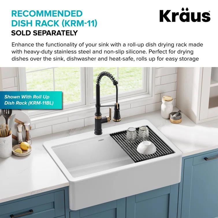 KRAUS Bellucci 33” Workstation Drop In Retrofit Farmhouse Single Bowl Granite Kitchen Sink With Accessories