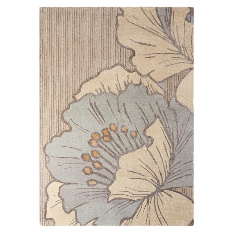 NICOLE MILLER NEW YORK Flora Grandeur Bloom Handcrafted Wool Area Rug Taupe