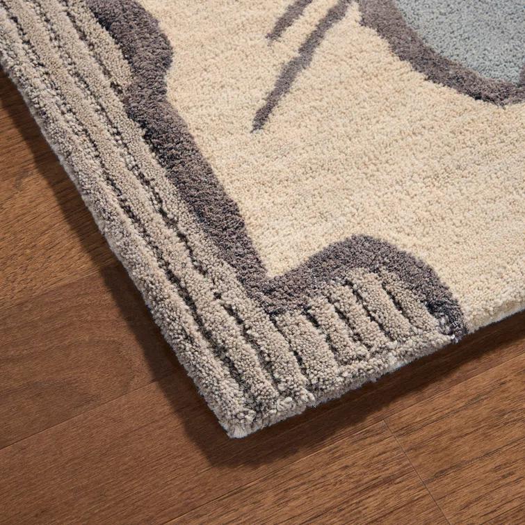 NICOLE MILLER NEW YORK Flora Grandeur Bloom Handcrafted Wool Area Rug Taupe