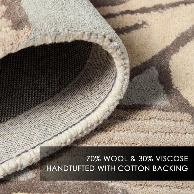 NICOLE MILLER NEW YORK Flora Grandeur Bloom Handcrafted Wool Area Rug Taupe