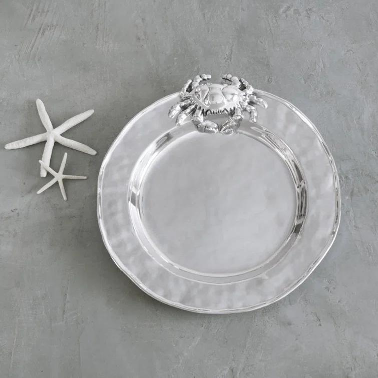 Silver Aluminum Round Ocean Crab Platter, 16''