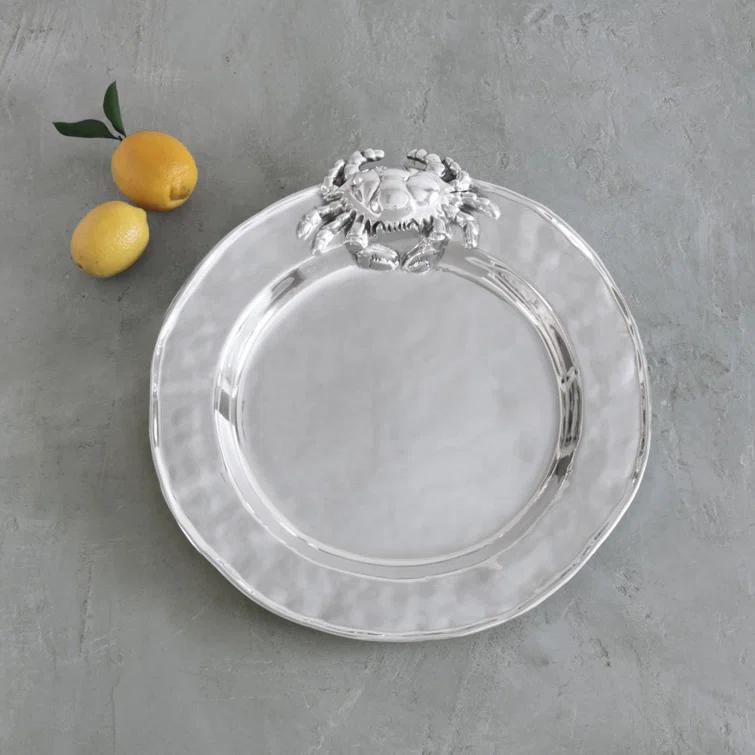 Silver Aluminum Round Ocean Crab Platter, 16''