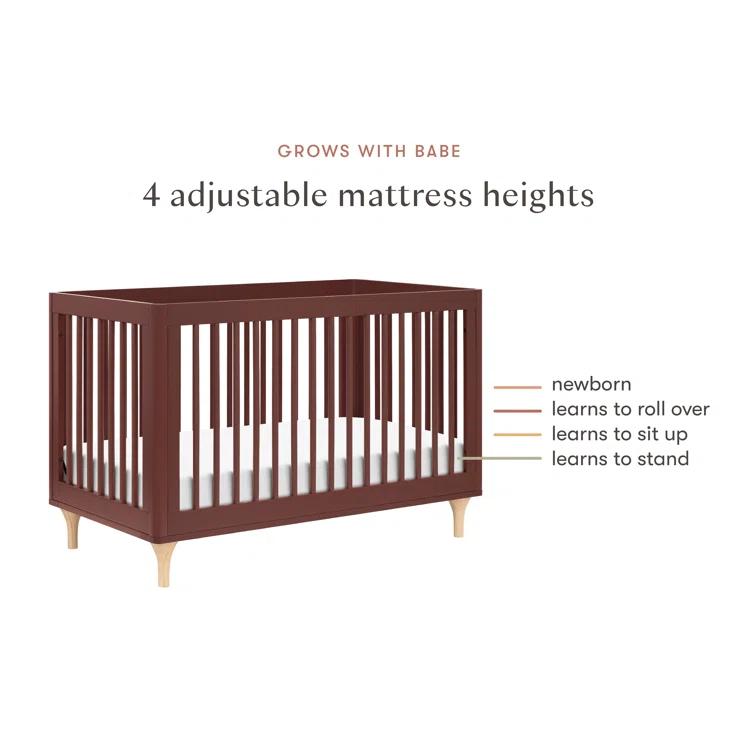 Babyletto Lolly Crimson Red & Natural Wood 3-in-1 Convertible Baby Crib with Toddler Bed Conversion Kit