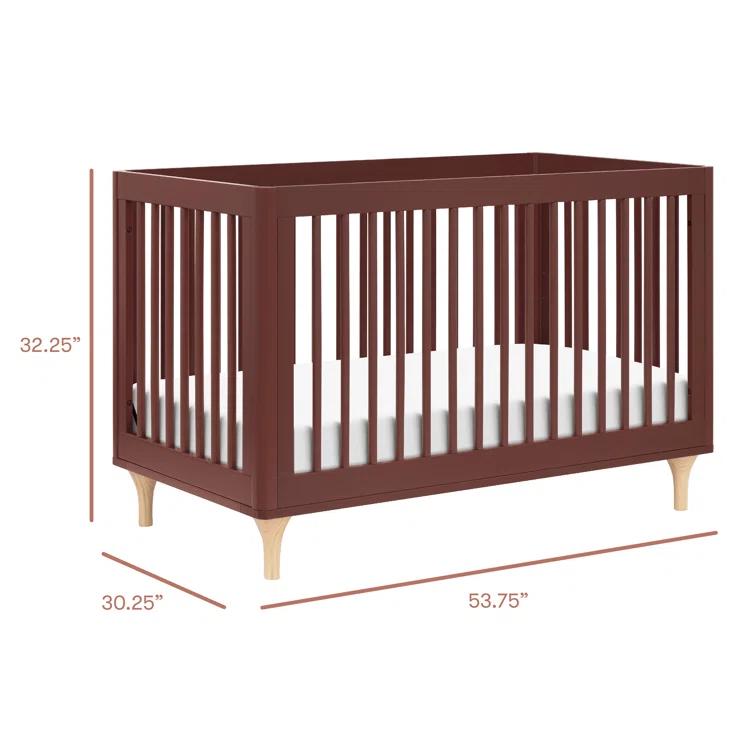 Babyletto Lolly Crimson Red & Natural Wood 3-in-1 Convertible Baby Crib with Toddler Bed Conversion Kit