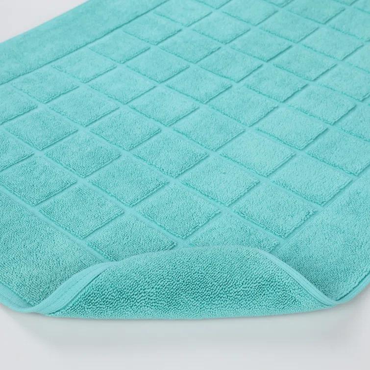 Nora Cotton Terry Solid Absorbent Thick Checkered Washable Bath Mat Set Of 2