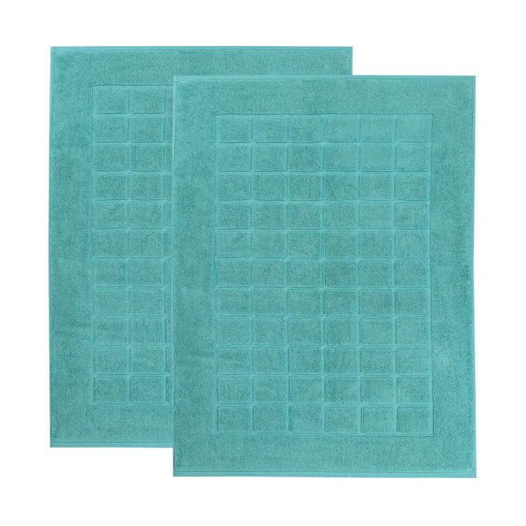 Nora Cotton Terry Solid Absorbent Thick Checkered Washable Bath Mat Set Of 2