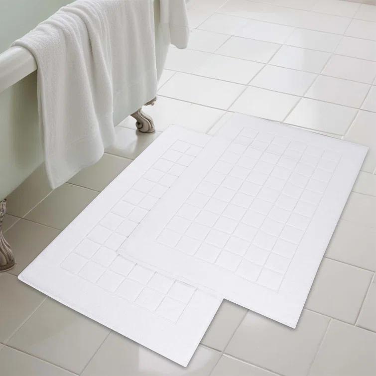 Nora Cotton Terry Solid Absorbent Thick Checkered Washable Bath Mat Set Of 2