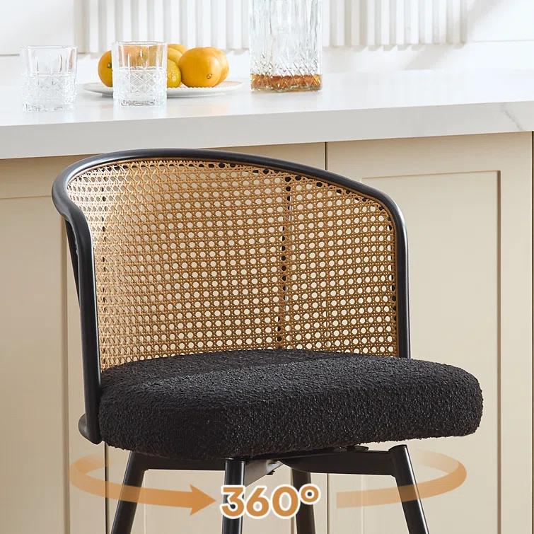 Bay Isle Home™ Cane Back Swivel Upholstered Counter & Bar Stool (Set of 2)