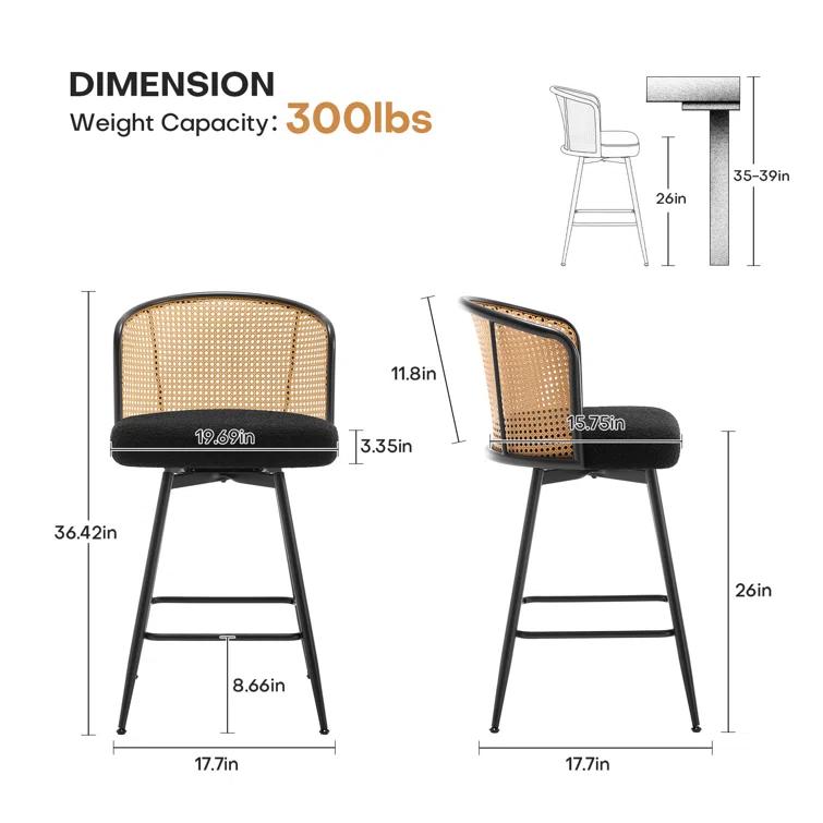 Bay Isle Home™ Cane Back Swivel Upholstered Counter & Bar Stool (Set of 2)