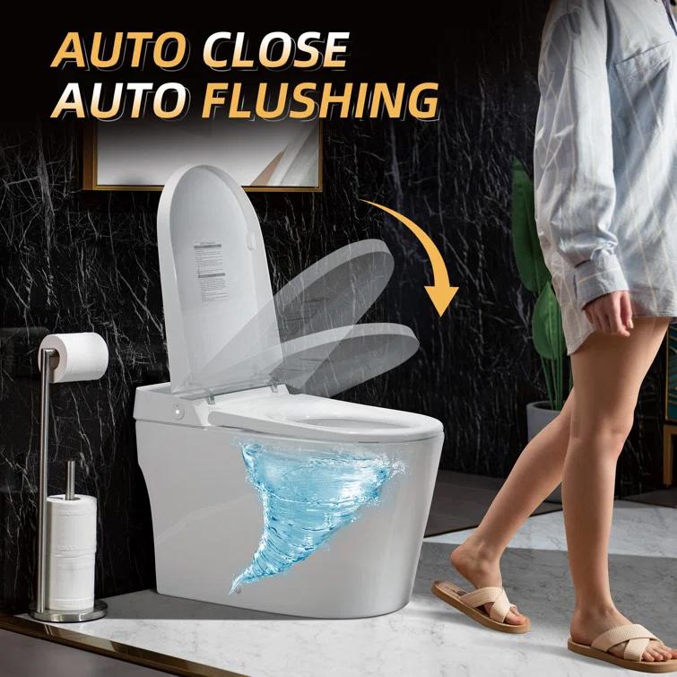 Auto Open/Close Tankless Smart Bidet Toilet with Auto Flush, Foot Sensor Function, Heated Seat,Dryer