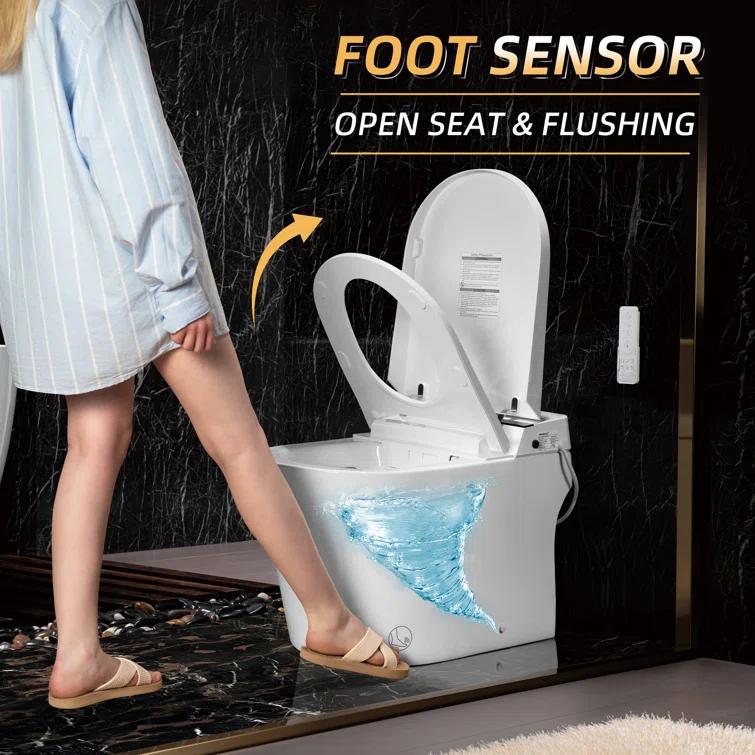 Auto Open/Close Tankless Smart Bidet Toilet with Auto Flush, Foot Sensor Function, Heated Seat,Dryer