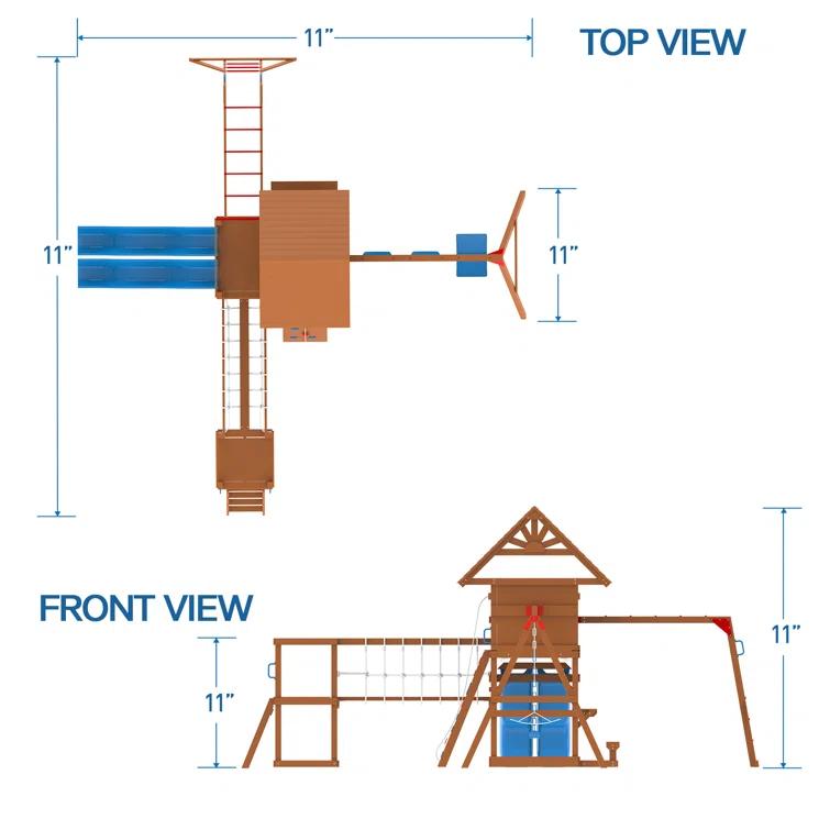 Dolphin Playground Dolphin Playground Luxury Cedar Playground Set: Double Wave Slide, 2-in-1 Table, Monkey Bars, Balance Beam, 3 Swings, Large Rock Wall, Wood Roof