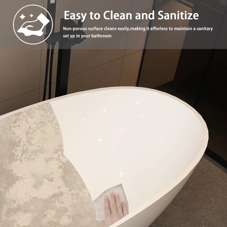 TCYO 65 in. x 30 in. Solid Surface Freestanding Soaking Bathtub with Center Drain in Matte White TYMYBT11-65MW