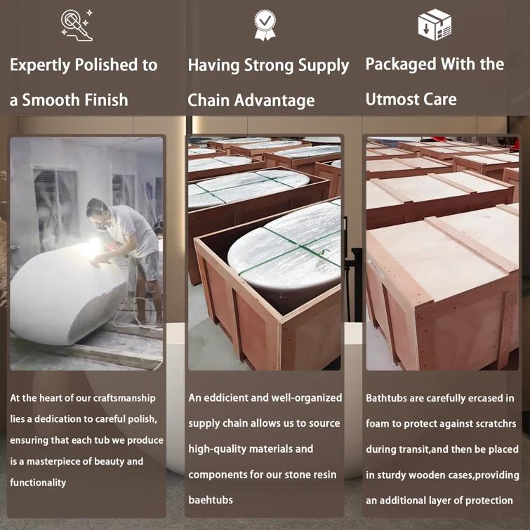 TCYO 65 in. x 30 in. Solid Surface Freestanding Soaking Bathtub with Center Drain in Matte White TYMYBT11-65MW