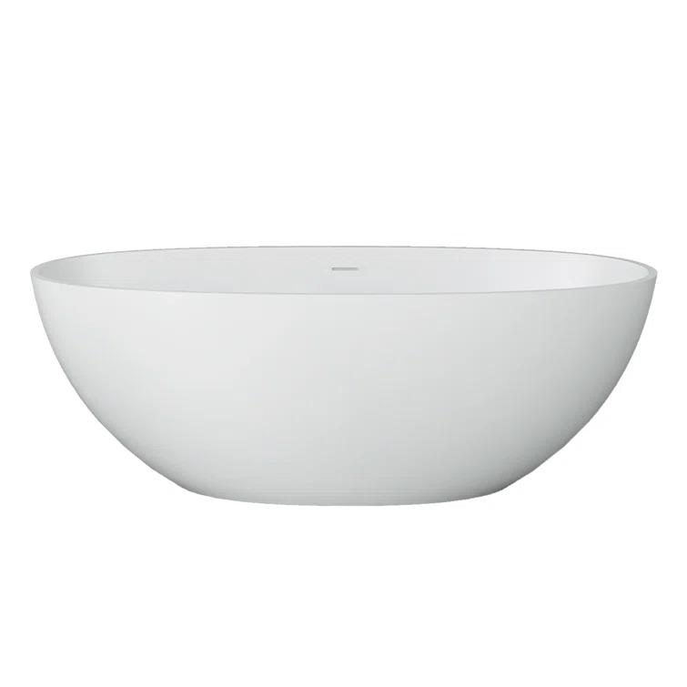 TCYO 65 in. x 30 in. Solid Surface Freestanding Soaking Bathtub with Center Drain in Matte White TYMYBT11-65MW