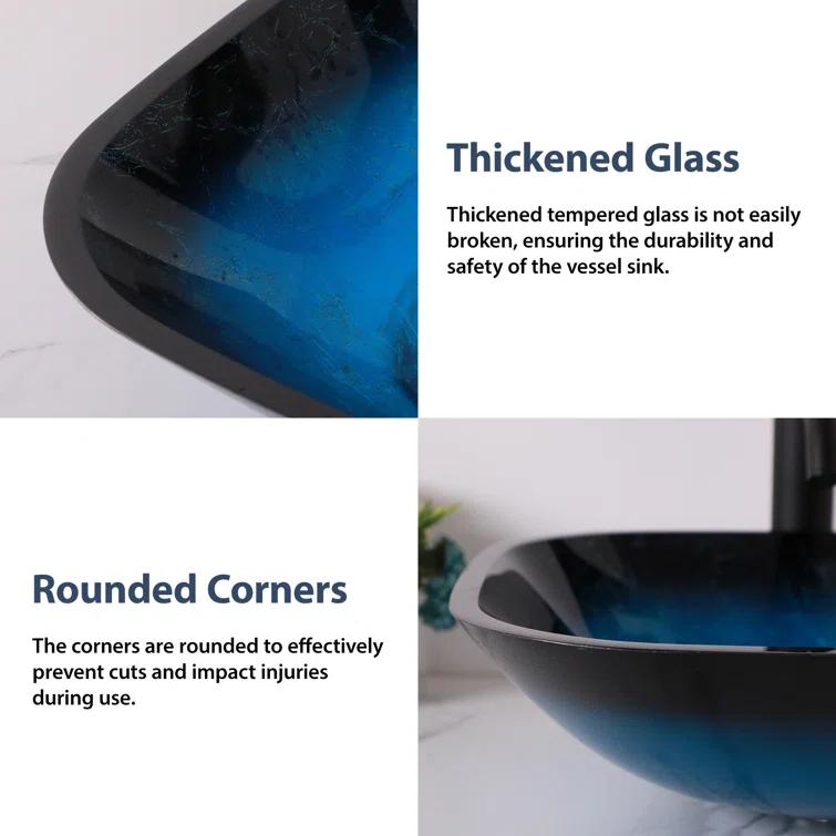 16" L x 16" W Glass Bathroom Vessel Sink Square Tempered Glass Art Basin Above Counter Bathroom Sink