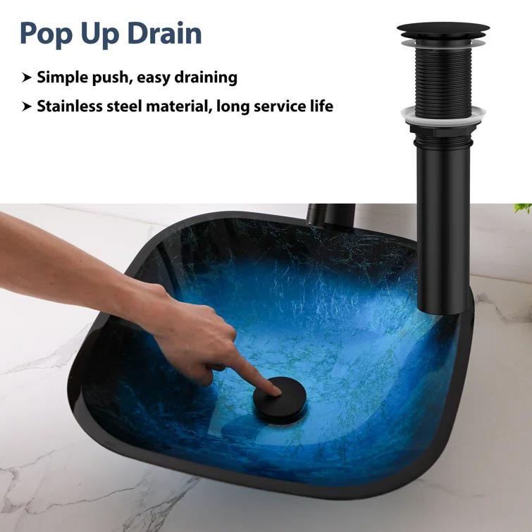 16" L x 16" W Glass Bathroom Vessel Sink Square Tempered Glass Art Basin Above Counter Bathroom Sink