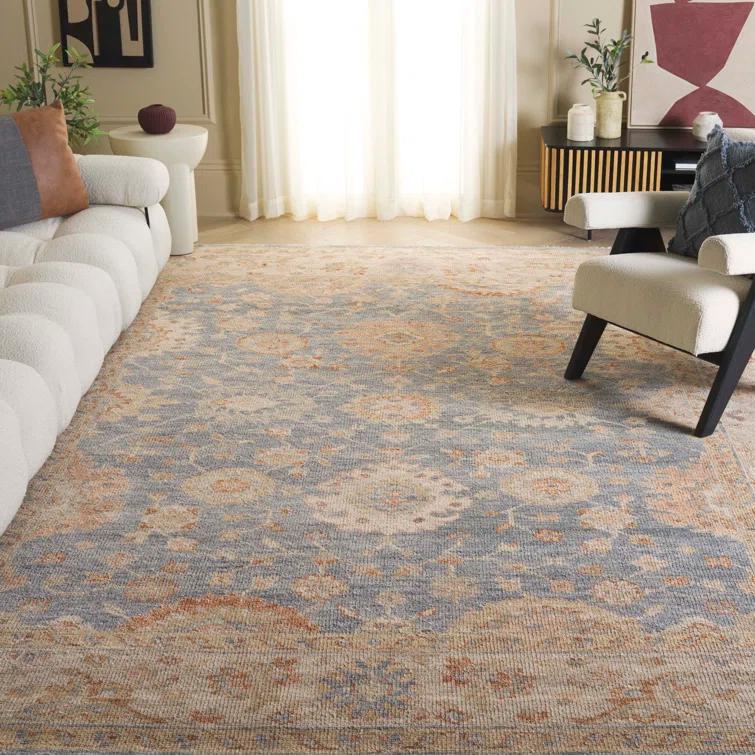 Hand-Knotted Light Blue and Beige Wool Oriental Area Rug, 10' x 14'