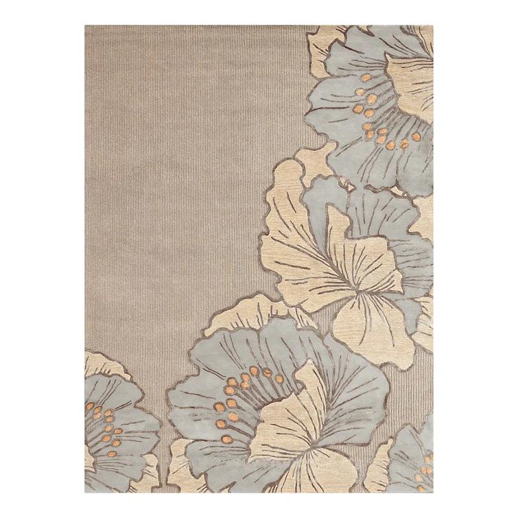 NICOLE MILLER NEW YORK Flora Grandeur Bloom Handcrafted Wool Area Rug Taupe