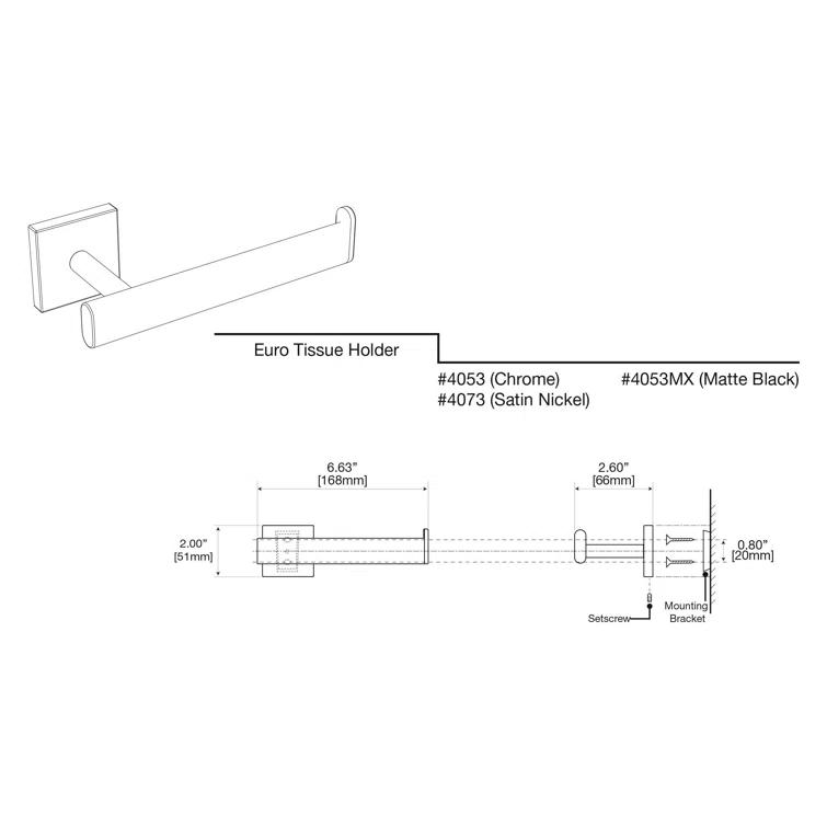 Elevate Euro Style Wall Mount Toilet Paper Holder Single Post