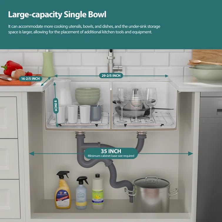 Sarlai 32'' L x 19" W White Ceramic 50/50 Double Basin Drop-In/Undermount Kitchen Sink with Sink Grids S-CSU3219-55