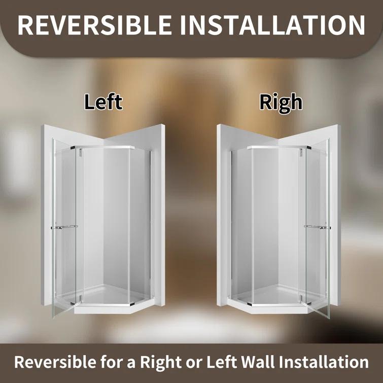 Bossicavelly 36" x 72" Neo-angle Pivot Semi Frameless Corner Shower Enclosure BOPSSD07CH