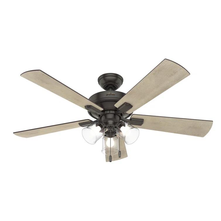 Hunter Fan 52" Crestfield 5 - Blade Modern Farmhouse Indoor Ceiling Fan with Light and Pull Chains
