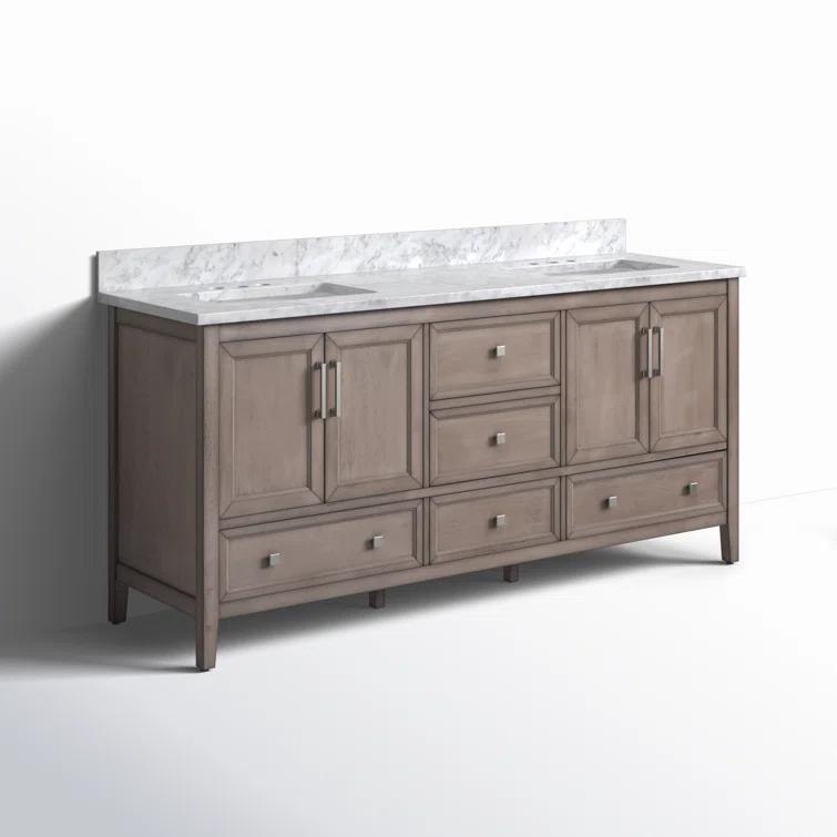 Gray Oak Double Vanity with Carrara White Marble Top