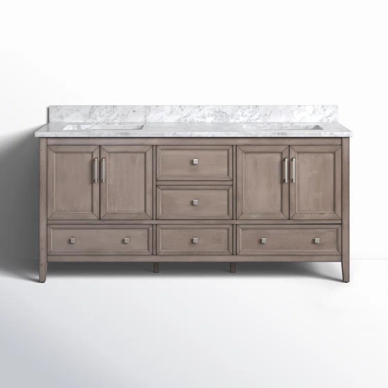 Gray Oak Double Vanity with Carrara White Marble Top