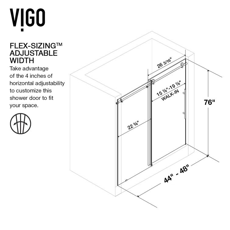 Elan E-Class 44-48" W x 76" H Sliding Frameless Shower Door with 3/8" Clear Glass