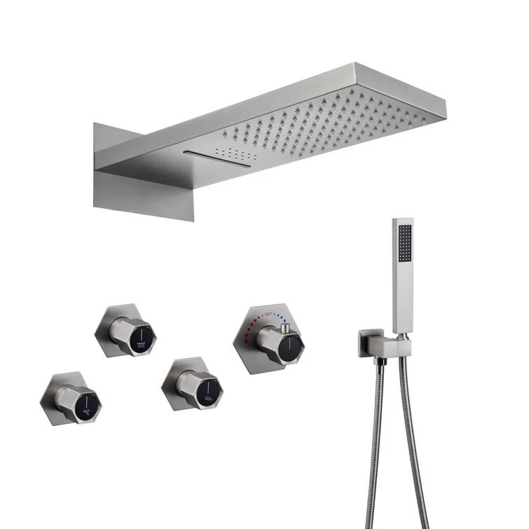 22" Wall-Mount LED Bluetooth Music Thermostatic Rainfall Complete Shower System with Rough in-Valve