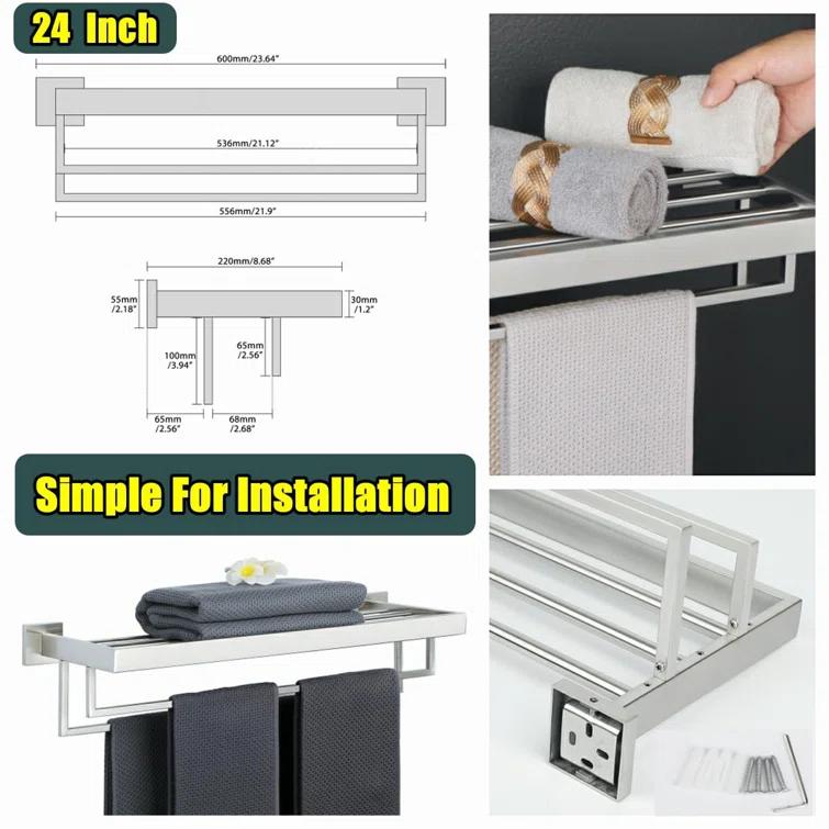 Double Towel Bar, 24 Inch Towel Racks for Bathroom, Modern Towel Holder for Bathroom Wall