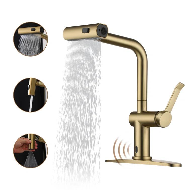 Willow Single Handle Pull Out Kitchen Faucet with Touchless Sensor, Three-function Mode Sprayer