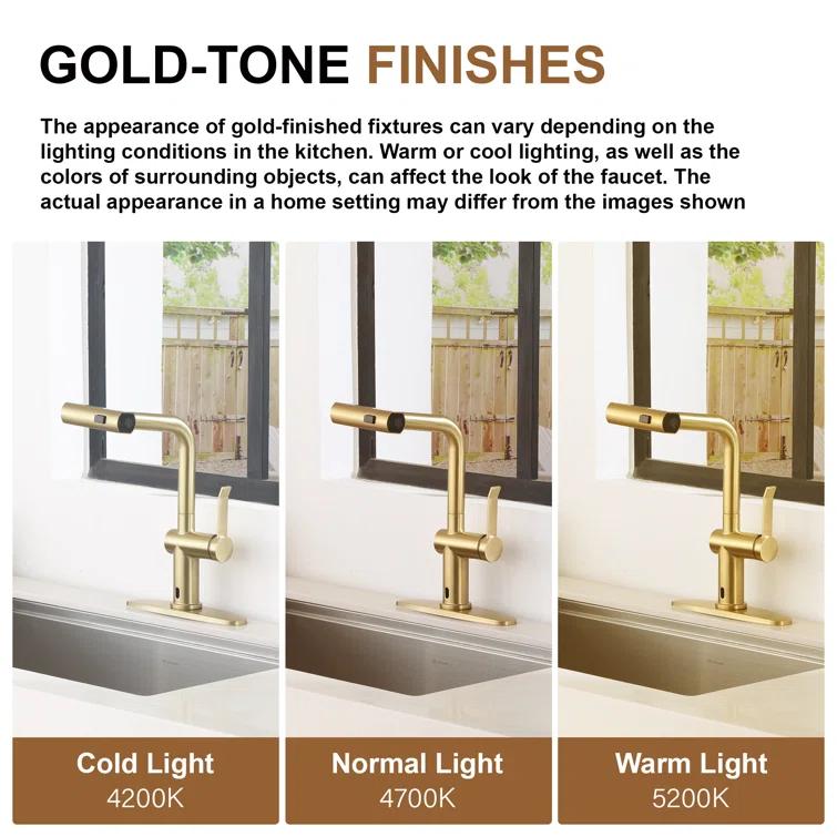 Willow Single Handle Pull Out Kitchen Faucet with Touchless Sensor, Three-function Mode Sprayer