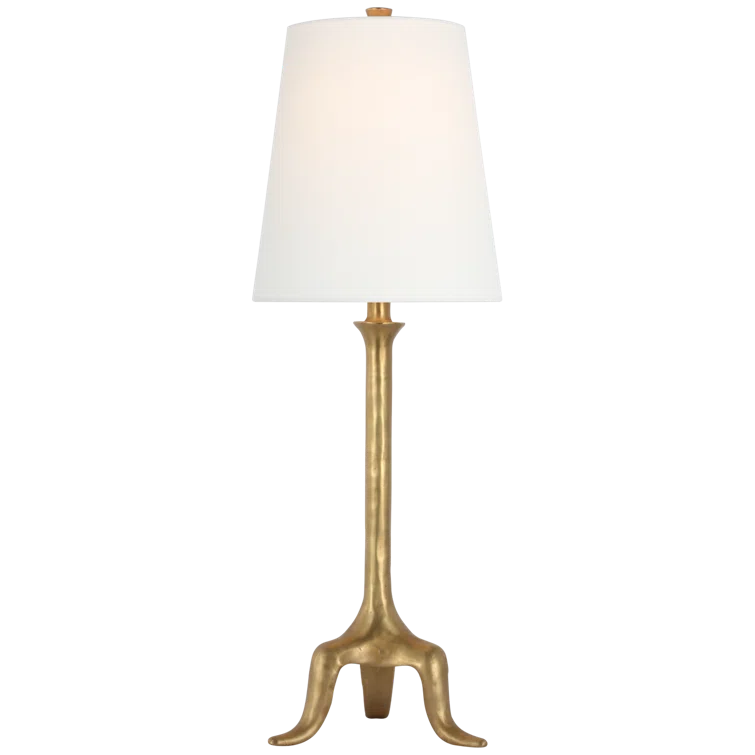 Hand-Rubbed Antique Brass Tripod Table Lamp with Linen Shade