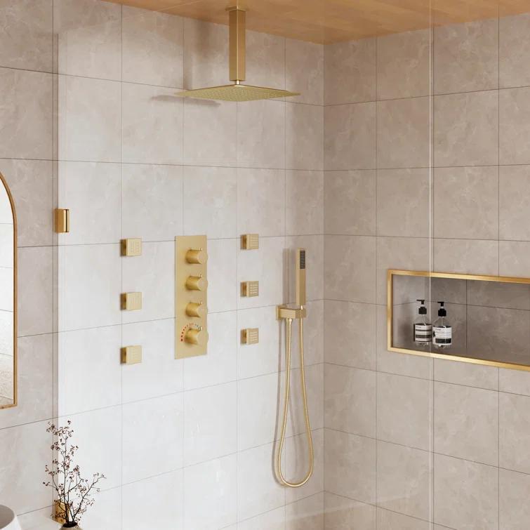 mondawe WF6310-12BG Herathena 3 Functions Ceiling Mounted Luxury Shower System with 6 Body Jets (Rough-in Valve Included)