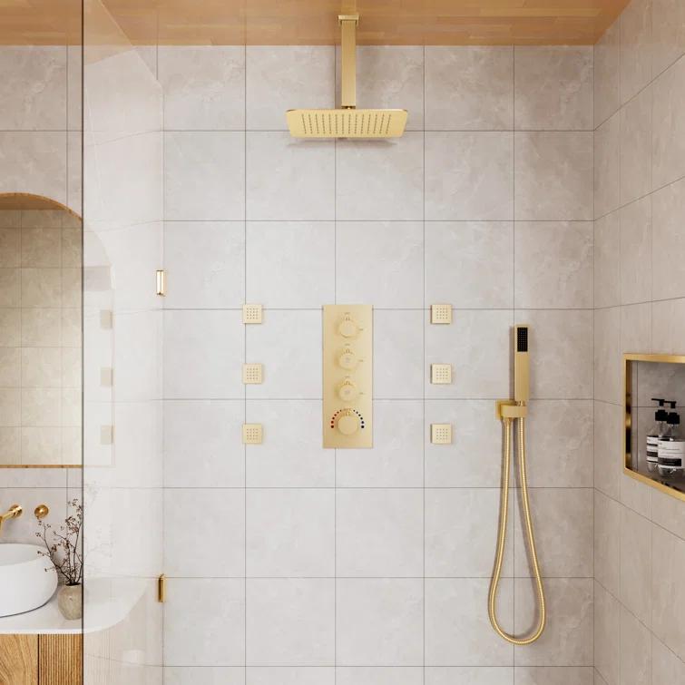 mondawe WF6310-12BG Herathena 3 Functions Ceiling Mounted Luxury Shower System with 6 Body Jets (Rough-in Valve Included)