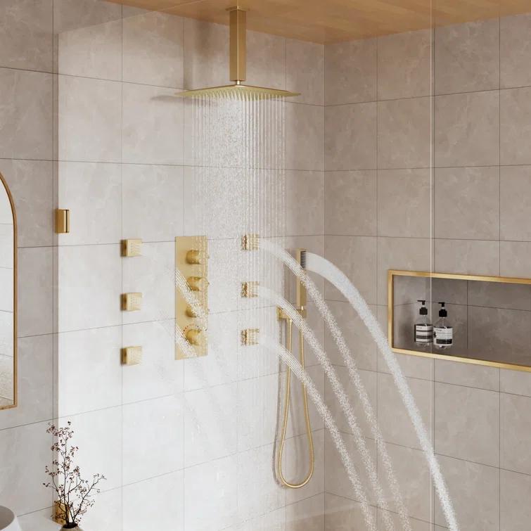 mondawe WF6310-12BG Herathena 3 Functions Ceiling Mounted Luxury Shower System with 6 Body Jets (Rough-in Valve Included)