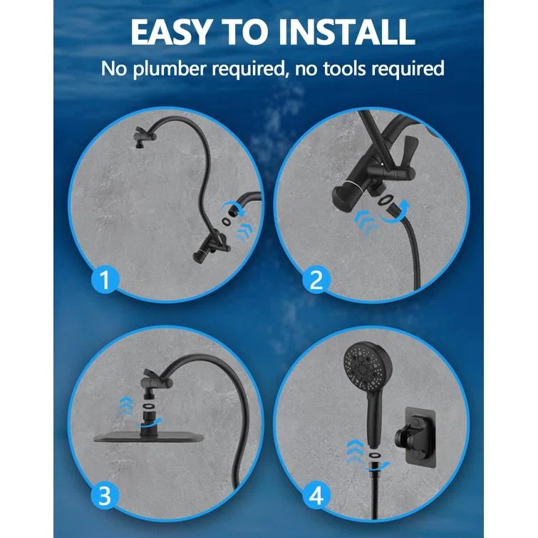 Hibbent Dual Shower Head Combo with Metal 8 Inch High Pressure Rainfall Shower Head  and Handheld Shower SCW01-HS070-SS080-CP