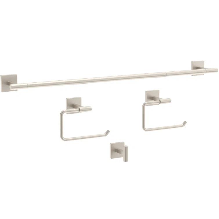 Franklin Brass Nash 4-Piece Bath Hardware Set 18" Towel Bar w/ Extender Toilet Paper Holder Towel Holder Towel Hook NASH64-BN